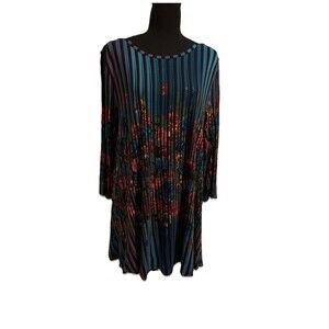 Multiples Womens Size XL Artsy Colorful Tunic Floral Striped Top Blouse New